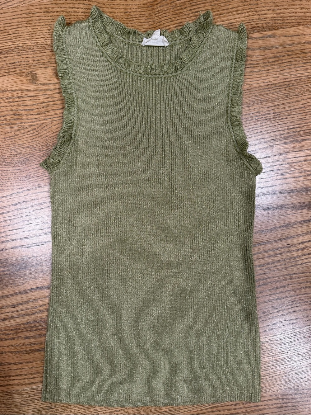 Season Shimmery Olive Green Ribbed Sleeveless Knit Tank Top S/M